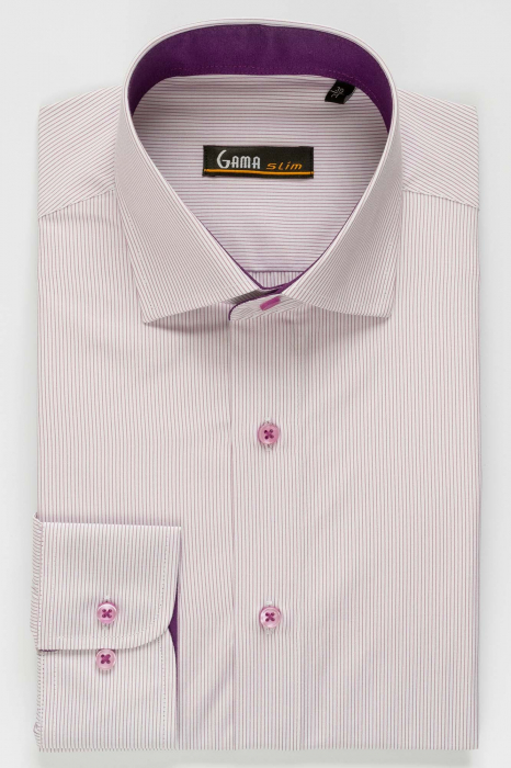 Camasa slim fit office cu dungi lila [4]