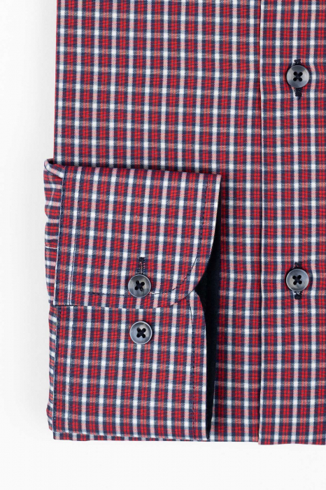 Camasa slim fit rosie cu carouri bleumarin si albe [3]