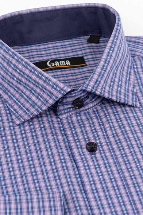 Camasa 2XL slim mov cu carouri albastre [2]