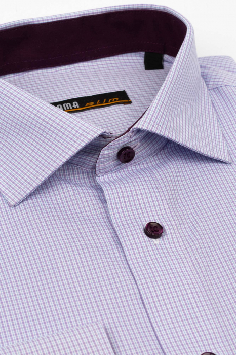 Camasa slim fit mov  cu carouri albe si bleu [2]