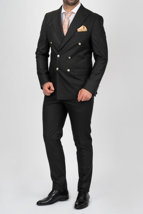 Costum barbati negru slim fit cu doua randuri de nasturi [6]