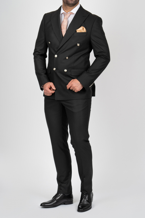 Costum barbati negru slim fit cu doua randuri de nasturi [2]