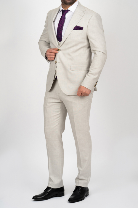 Costum barbati bej-deschis cu vesta slim fit [4]