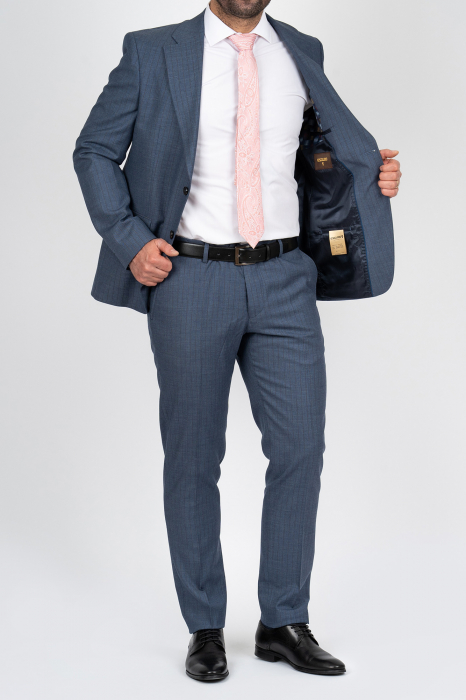 Costum barbati  slim fit albastru-dungi [4]