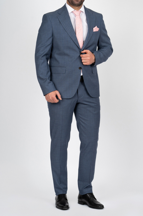 Costum barbati  slim fit albastru-dungi [2]