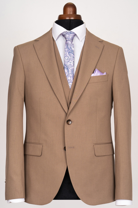 Costum barbati slim fit bej-maro cu vesta reversibila [3]