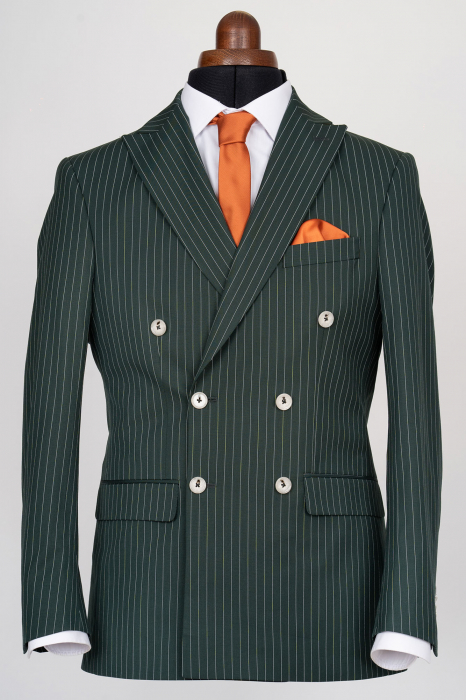 Costum barbati slim fit verde-dungi cu doua randuri de nasturi [2]