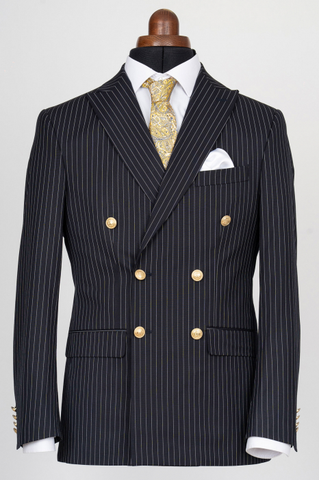 Costum barbati slim fit bleumarin-dungi cu doua randuri de nasturi aurii [2]