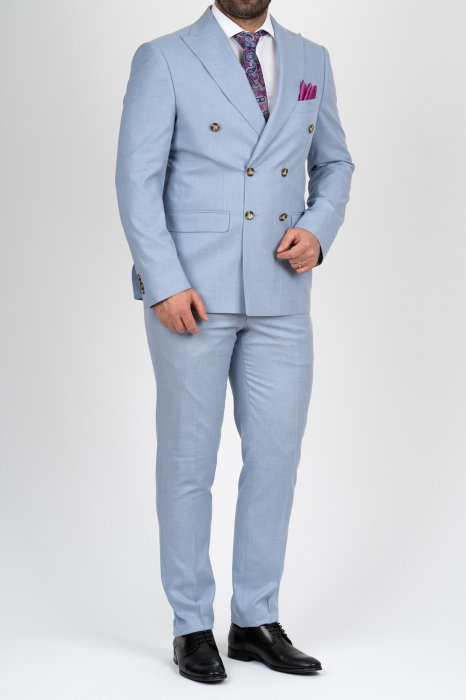 Costum barbati albastru-deschis slim fit cu doua randuri de nasturi [2]