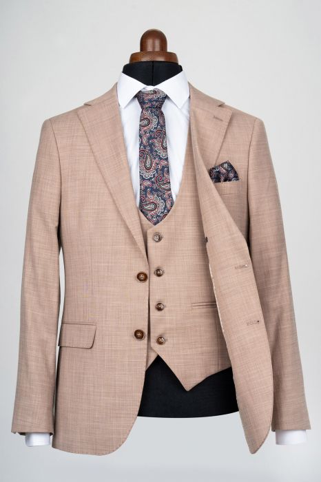 Costum cu vesta slim fit bej [2]