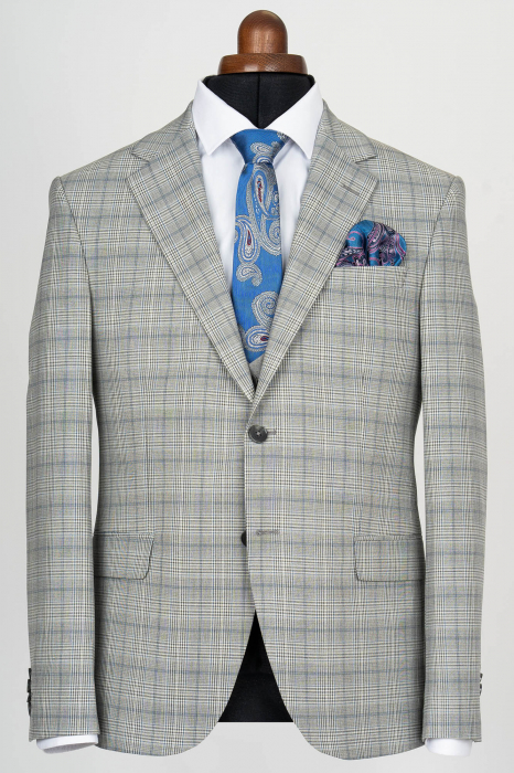 Costum cu vesta slim fit gri-bleu caro [2]