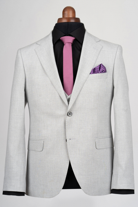Costum cu vesta slim fit gri-deschis [2]