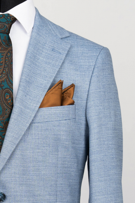 Costum barbati slim fit bleu-pepit cu buzunare aplicate [3]
