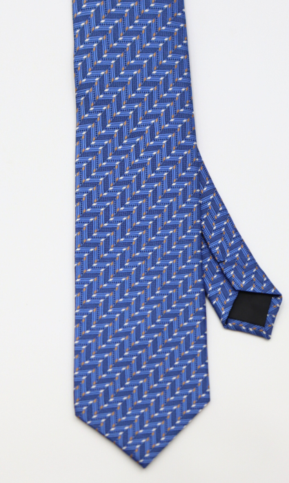 Cravata albastra cu imprimeu geometric alb si maro [2]