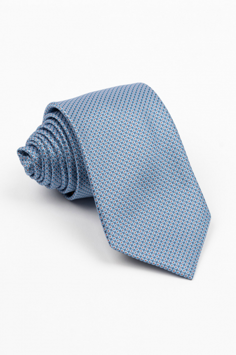 Cravata albastra cu imprimeu geometric bleu si portocaliu [1]