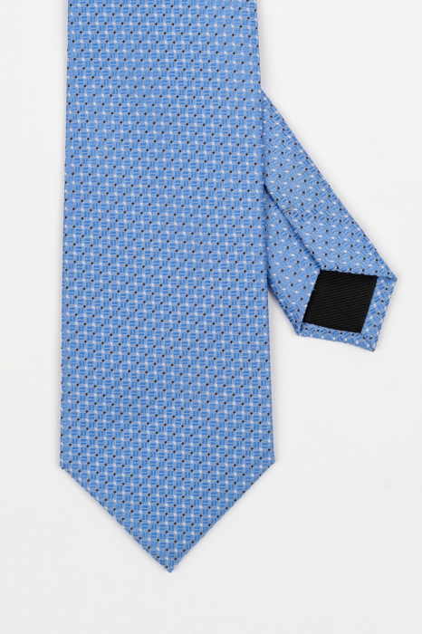 Cravata bleu cu imprimeu geometric alb si negru [3]