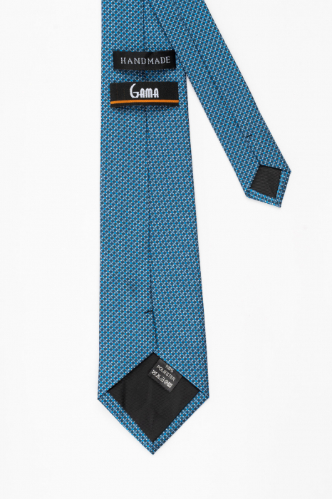 Cravata albastra cu imprimeu geometric argintiu si insertie neagra [3]