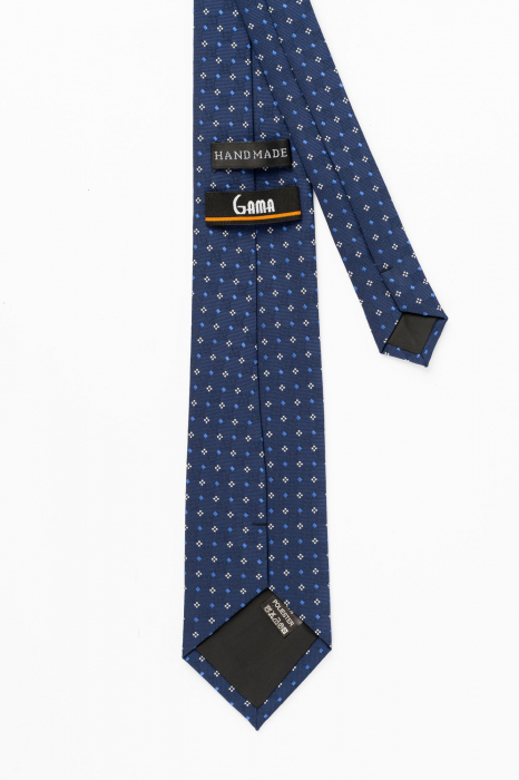 Cravata bleumarin cu model geometric alb si bleu [3]