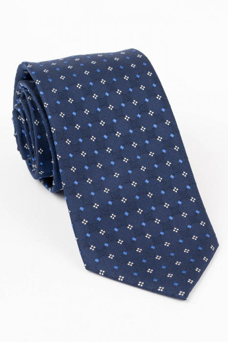 Cravata bleumarin cu model geometric alb si bleu [1]