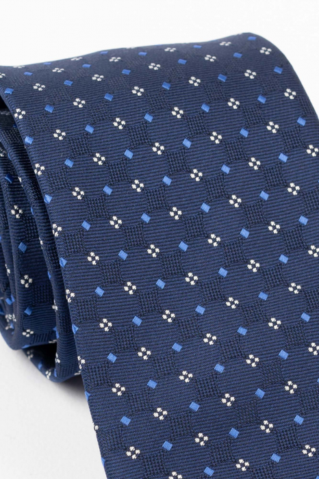 Cravata bleumarin cu model geometric alb si bleu [2]
