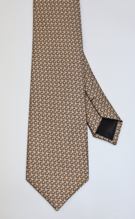 Cravata capucino cu imprimeu geometric negru [2]