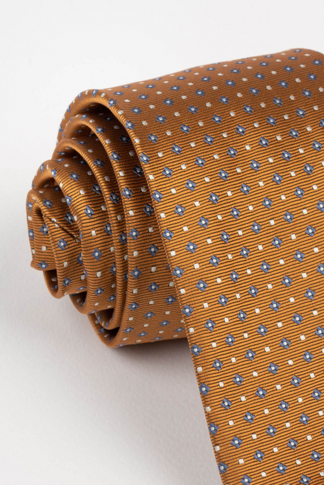 Cravata coniac cu imprimeu geometric albastru [2]
