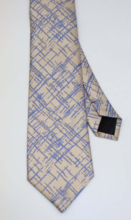 Cravata crem cu imprimeu abstract albastru [2]