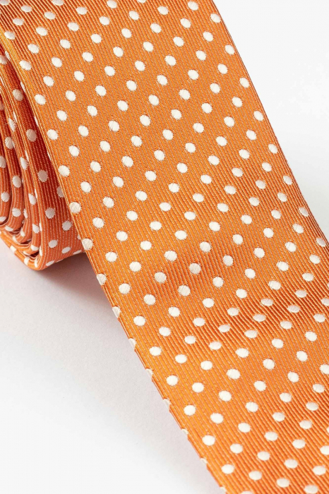 Cravata ingusta portocalie cu buline albe [2]