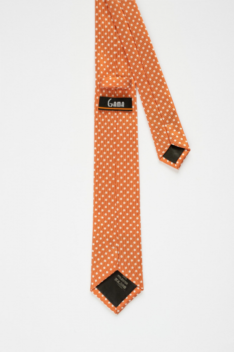 Cravata ingusta portocalie cu buline albe [3]