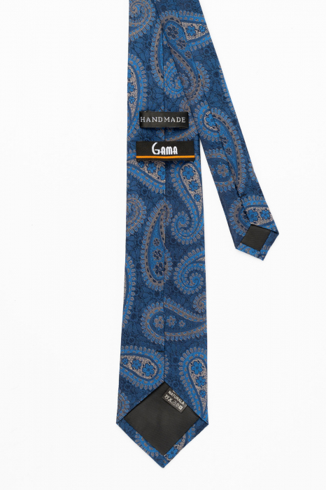Cravata din matase naturala bleumarin cu model paisley albastru si gri [3]