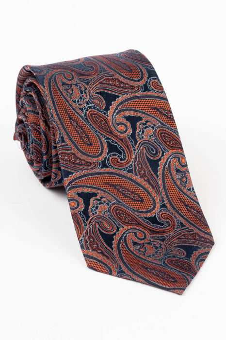 Cravata din matase naturala bleumarin cu model paisley caramiziu [1]