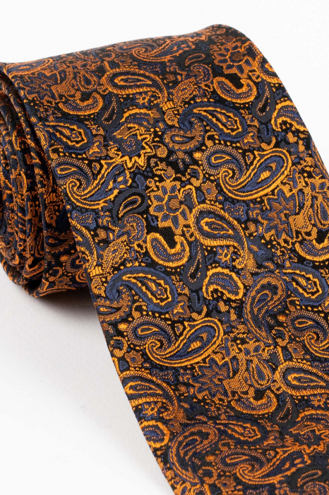 Cravata din matase naturala cu model paisley caramiziu [2]