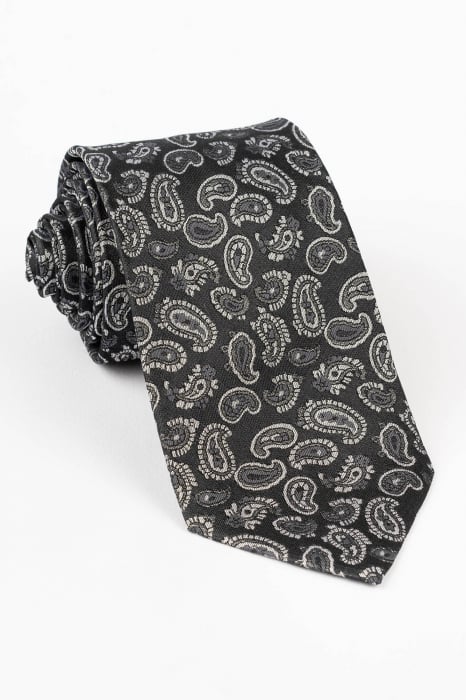 Cravata din matase naturala neagra cu model paisley gri [1]