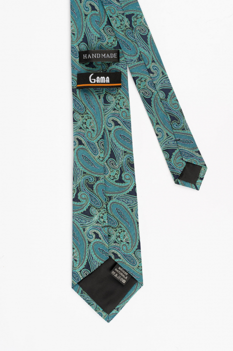Cravata din matase naturala neagra cu model paisley turcoaz [3]