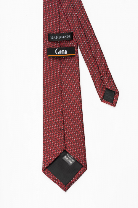 Cravata neagra cu imprimeu geometric visiniu si insertie alba [3]