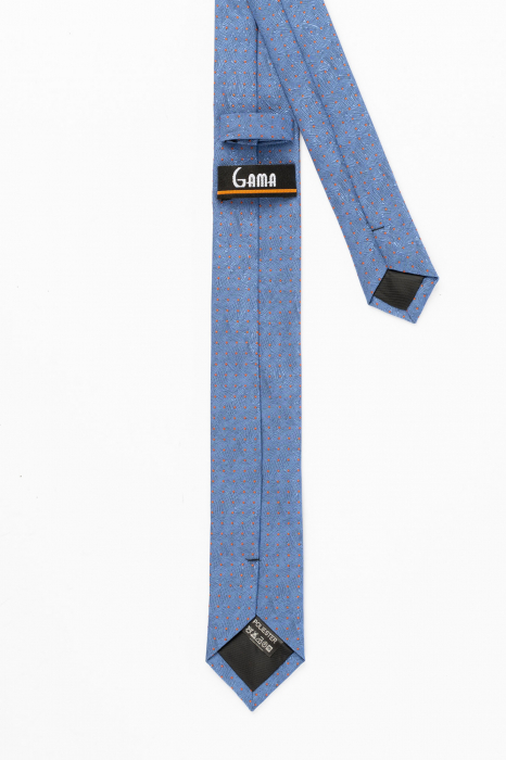 Cravata ingusta albastra cu picouri portocalii [3]