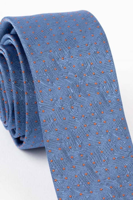 Cravata ingusta albastra cu picouri portocalii [2]