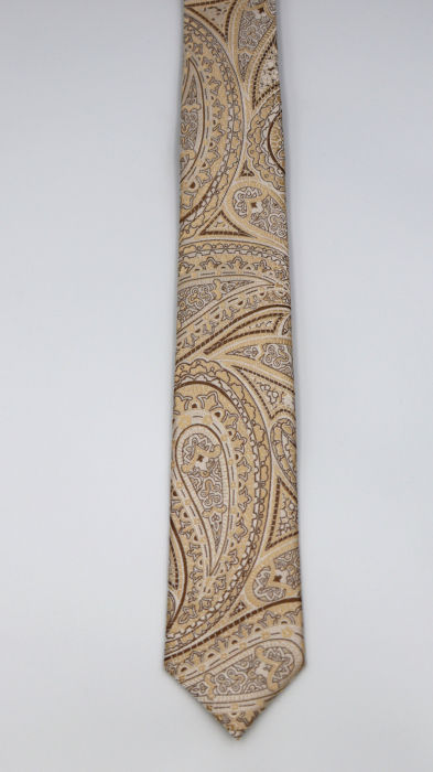 Cravata ingusta bej cu model paisley auriu si maro deschis [2]