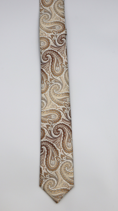Cravata ingusta bej cu model paisley maro si crem [2]