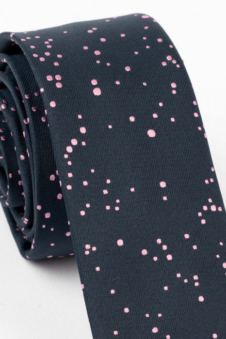 Cravata ingusta bleumarin cu buline roz [2]
