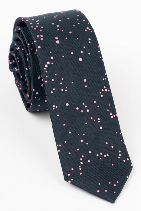 Cravata ingusta bleumarin cu buline roz [1]