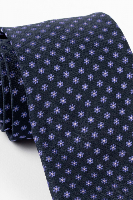 Cravata bleumarin cu flori mov [2]