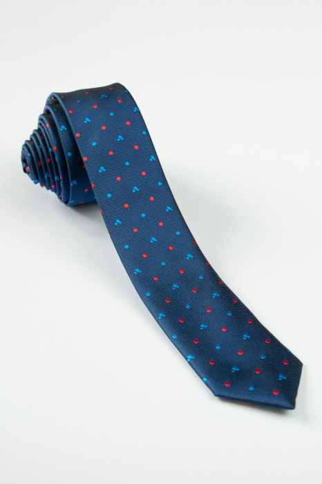Cravata ingusta bleumarin cu imprimeuri colorate [1]