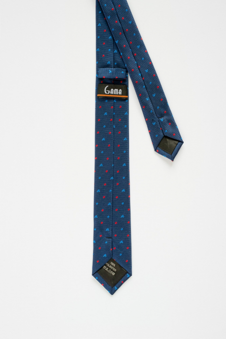 Cravata ingusta bleumarin cu imprimeuri colorate [3]