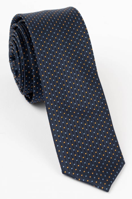 Cravata ingusta bleumarin cu picouri bleu si portocalii [1]