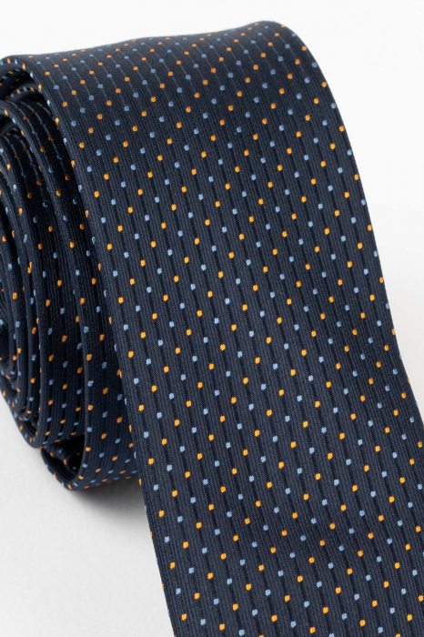 Cravata ingusta bleumarin cu picouri bleu si portocalii [2]