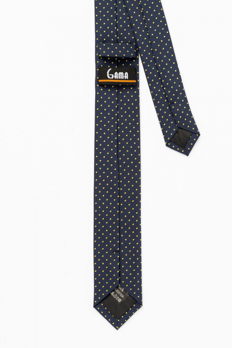 Cravata ingusta bleumarin cu picouri galbene [3]