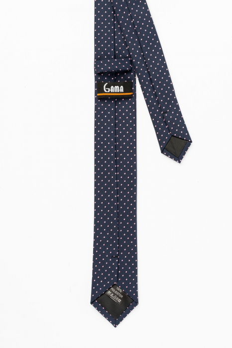 Cravata ingusta bleumarin cu picouri roz [3]