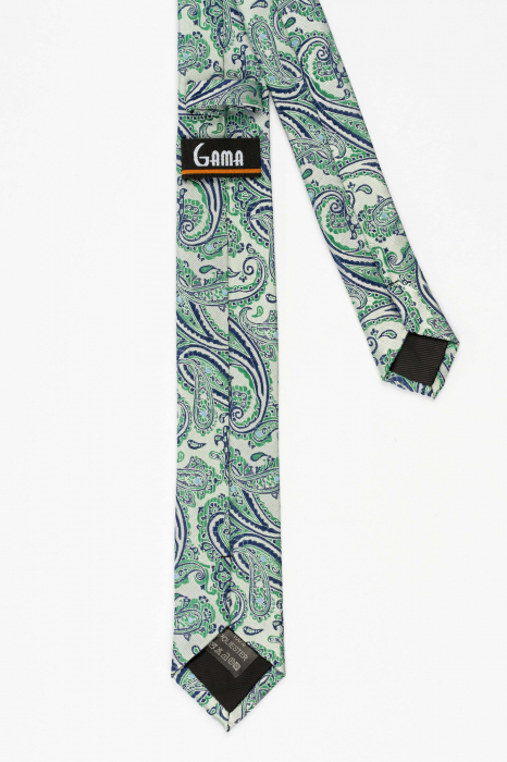 Cravata ingusta cu imprimeu paisley albastru si verde [3]