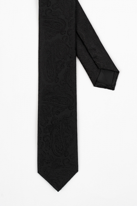 Cravata ingusta neagra cu imprimeu paisley [3]